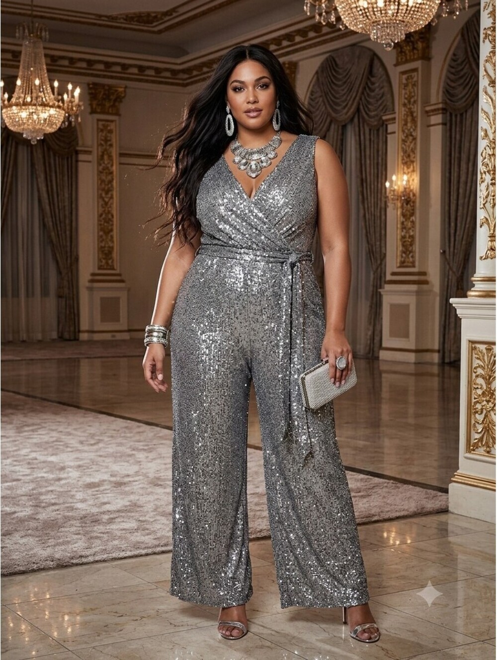 City Chic Silver Sequin Jumpsuit Romper (18W)